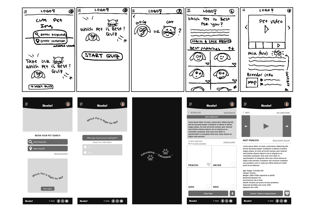 Low and Mid Fidelity Wireframes