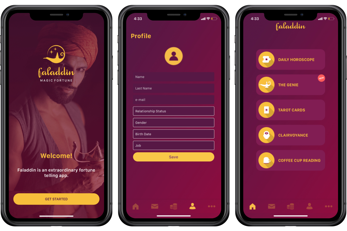 Faladdin App Screens